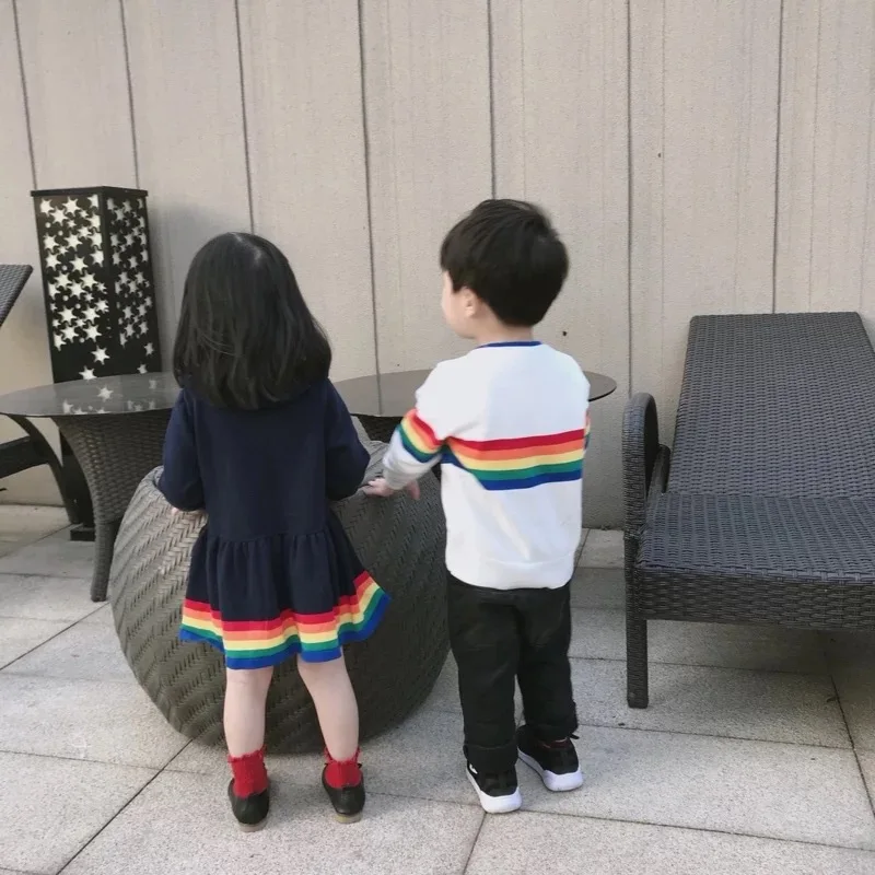 От 2 до 6 лет свитера для мальчиков и девочек с радужным принтом Свитера детей