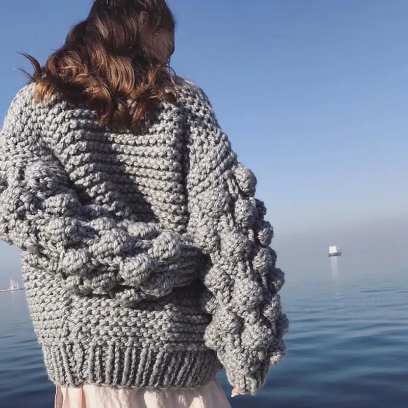 TWOTWIN стильный свитер женский кардиган выдалбливают волосы лампочка фонарь рукав