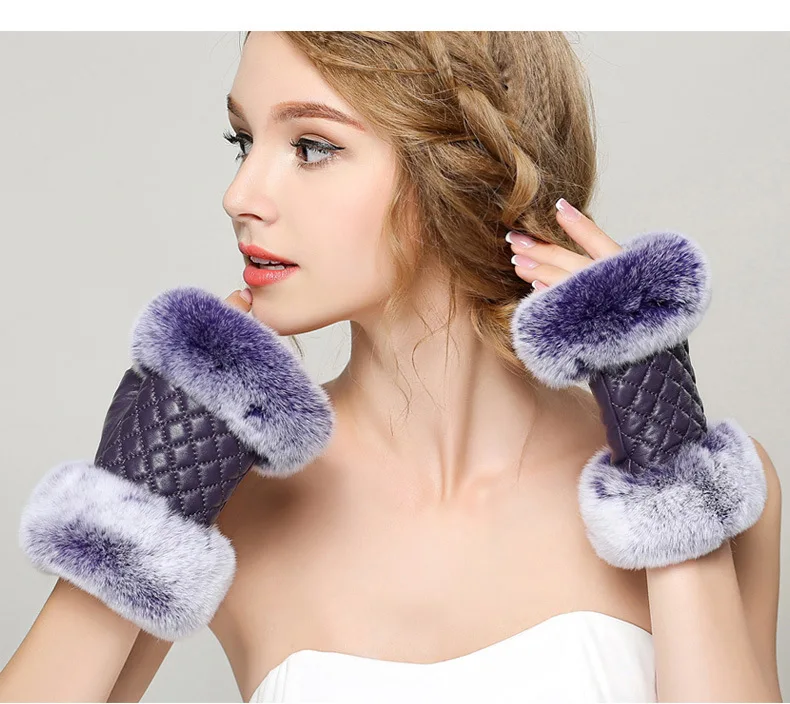 Purple Обувь из натуральной кожи женские Для женщин зимние теплые короткие перчатки кожаные перчатки осень-зима Обувь на теплом меху женские Перчатки - Цвет: Purple