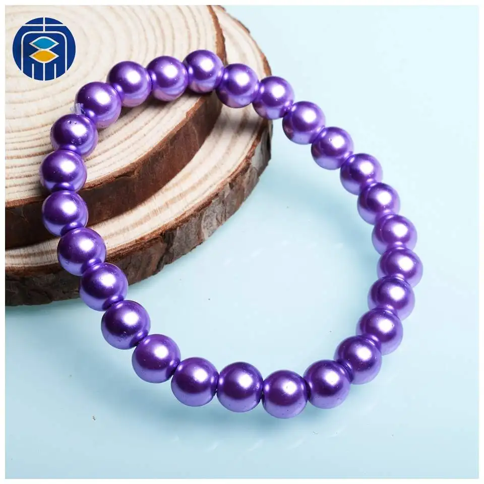 11.Purple JuleeCrystal 8 мм имитация браслет из искусственного жемчуга Мода Красочные оптом эластичный стрейч браслет из стеклянных бусин для женщин - Окраска металла: 11.Purple