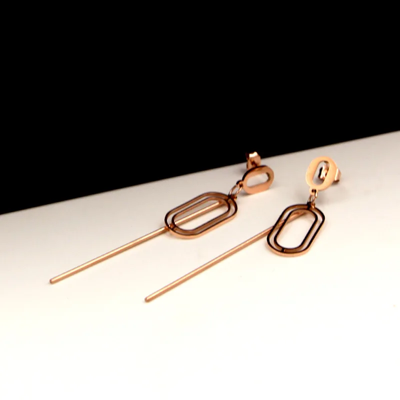 Fashion Stainless Steel Hollow Love Oval Long Pole Drop Earrings Rose Gold Color Women Female Party Wedding Gift | Украшения и