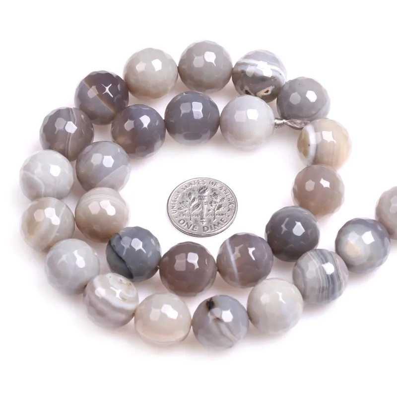 

6-14mm Natural Round Striped Faceted Gray Agates Beads For Jewelry Making Beads Bracelets 15'' Onyx Needlework DIY Beads Trinket