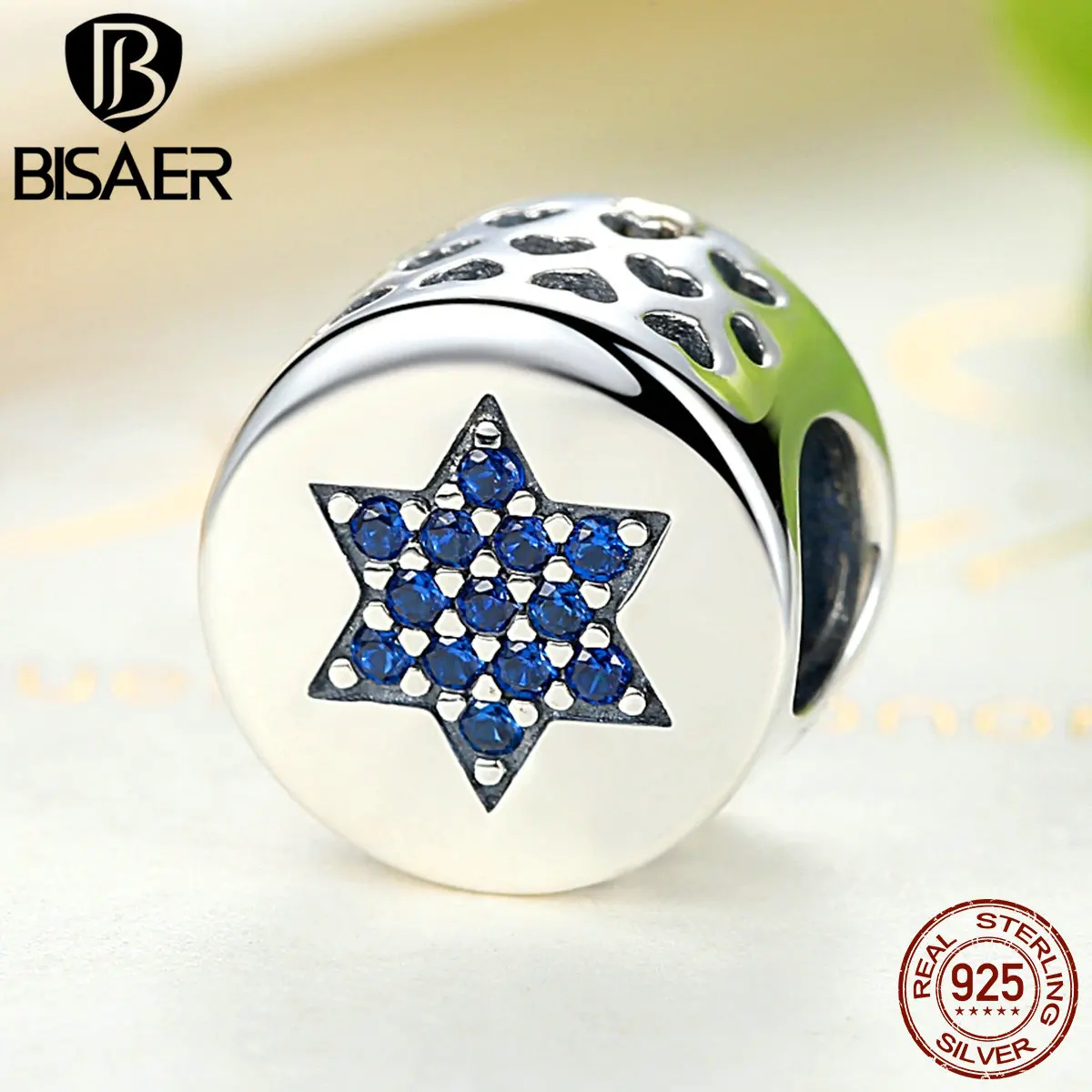 BISAER Genuine 100% 925 Sterling Silver Blue Faith Round Charms fit Bracelets Women Beads &amp Jewelry Makings SC105 | Украшения и