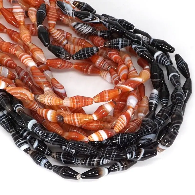 

20Pc 8x20MM Pretty Natural Gem Evil Eye Stripe Agate Crystal Rice Grain Beads