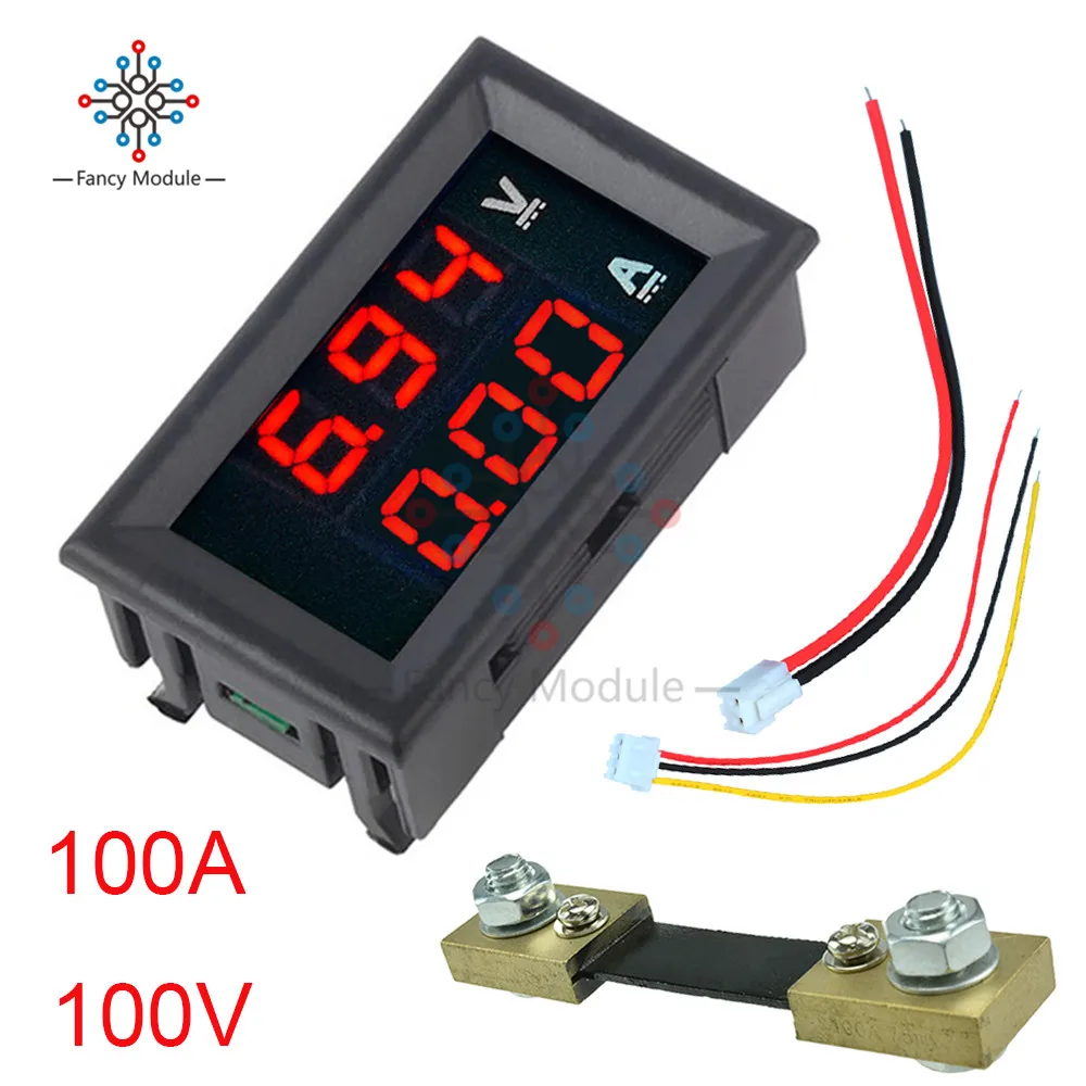 Мини цифровой вольтметр амперметр 0,5" R/B светодиодный дисплей DC 100 в 10A/50A/100A Панель Амперметр напряжения тока тестер с шунтом