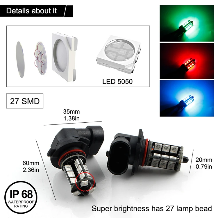 12V RGB пульт дистанционного управления H8 H9 H11 5050 27SMD изменение цвета Автомобильный светодиодный противотуманный светильник лампочка TBJ