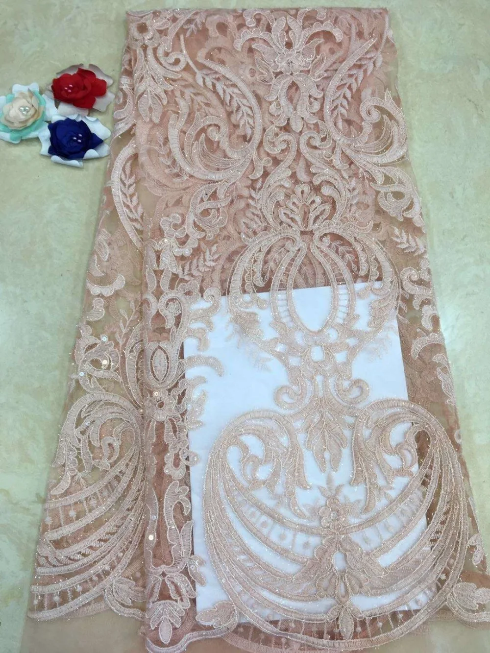

New fashion tulle lace fabric french net lace 5yards/lot embroidered african lace fabric with sequins