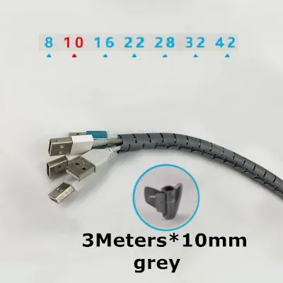 3Meters x10mm grey Многоразовый кабель Органайзер провода управление протектор намотки кабеля спиральная трубка рукав Настольный шнур питания компьютера Пенал-рулон - Цвет: 3Meters x10mm grey