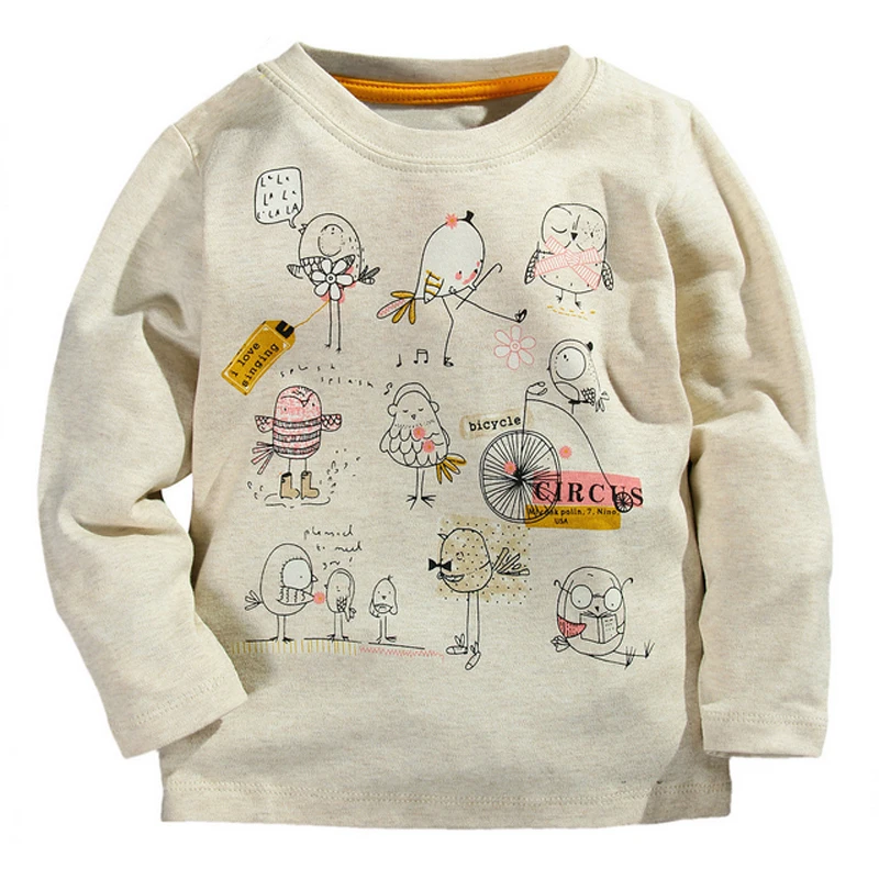

Осенне-зимняя детская футболка из 100% хлопка футболка с длинными рукавами и рисунком птицы для маленьких мальчиков и девочек детские пуловеры, футболки, одежда для мальчиков