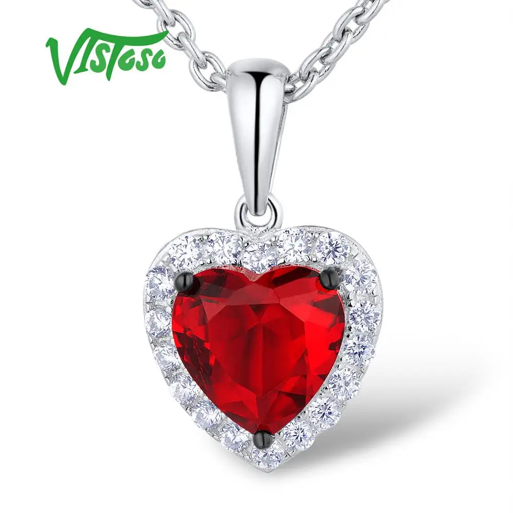 VISTOSO Серебряное сердце Подвеска для женщин ювелирные изделия Красный Кристалл