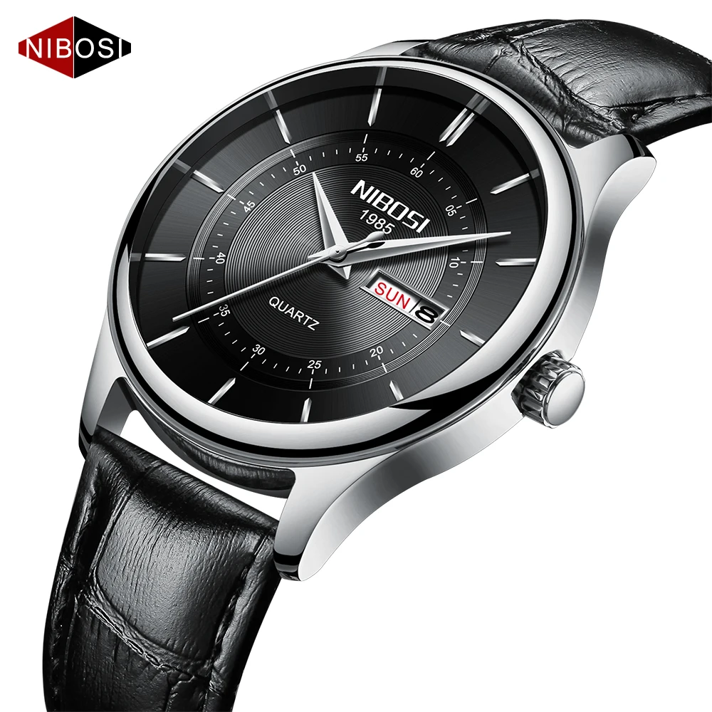 Nibosi Mens Simple Waterproof 30M Analog Quartz Business Casual Wrist Watch Women Men Retro Design Leather Band | Наручные часы