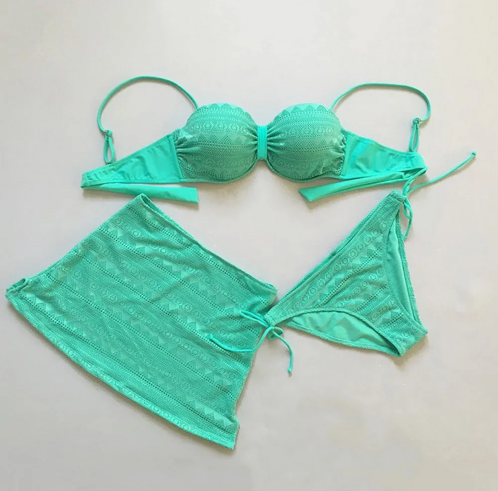 2018 Для женщин Плавание носить сексуальное 3 предмета костюм Push Up Купальник сине