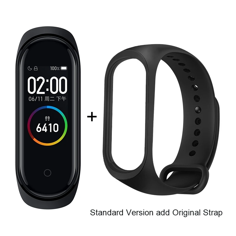 Xiaomi mi Band 4 смарт-браслет mi band 50 м Водонепроницаемость 2.5D Закаленное стекло цветной экран оригинальные часы мониторинг здоровья - Цвет: add Black Strap