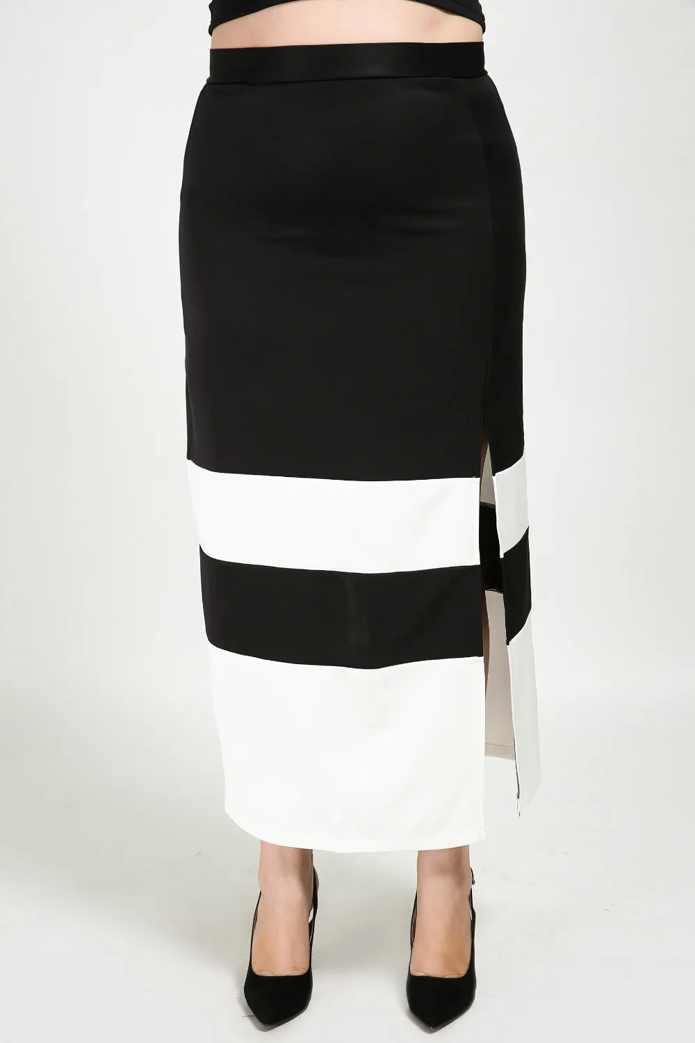 Для женщин пикантные Высокая талия плюс Размеры юбка макси черная и белая