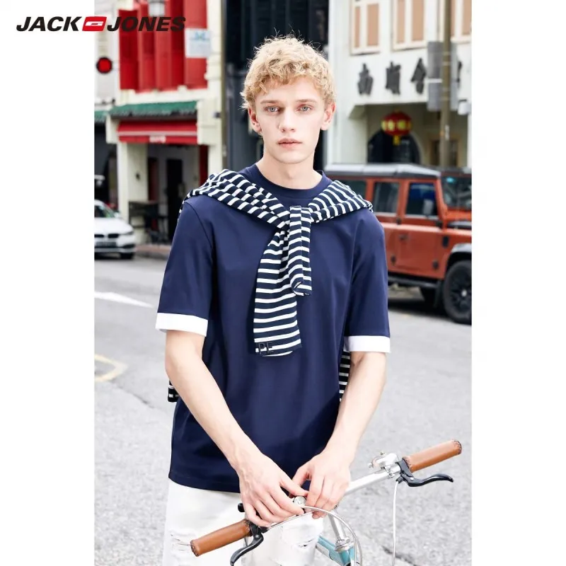 Мужская футболка с короткими рукавами JackJones 100% хлопок свободный крой контрастный