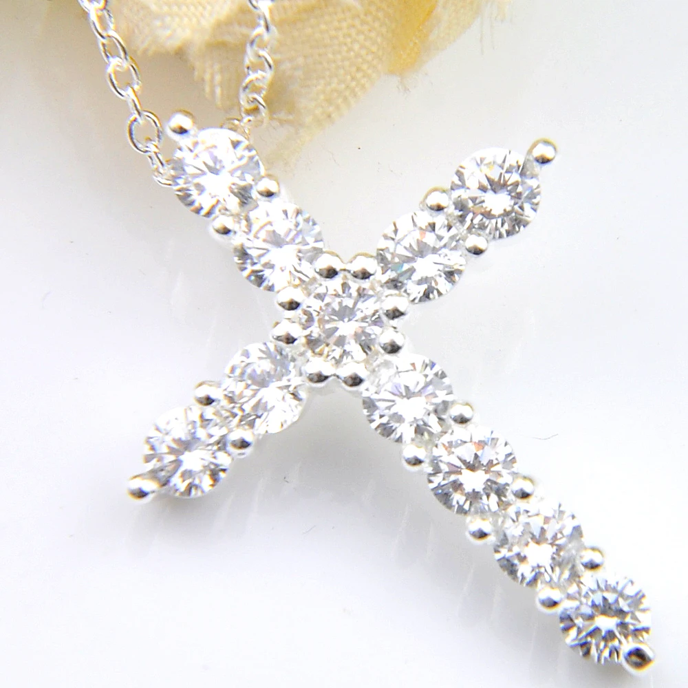 Luckyshine Trendy Jewelry Pink White cross Crystal Zircon Gems Silver Necklaces Pendant Russia USA 3.3*2.4cm | Украшения и