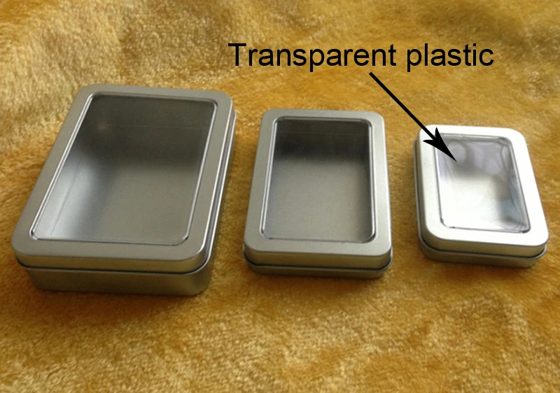 Металлическая прямоугольная коробка без логотипа с полным окошком 5 шт.