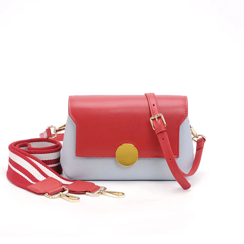 Red Модные женские сумки Bolso Mujer из натуральной кожи, сумка через плечо с широким ремешком, цветные женские сумки через плечо с двумя ремешками - Цвет: Red