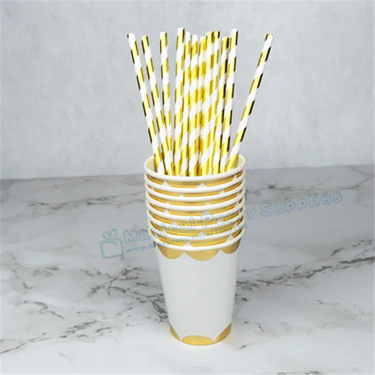 80 Sets Metallic Gold Striped Table Setting Paper Plates Dishes Cups Napkins Straws for Wedding Bridal Shower Bachelorette Party | Дом и сад