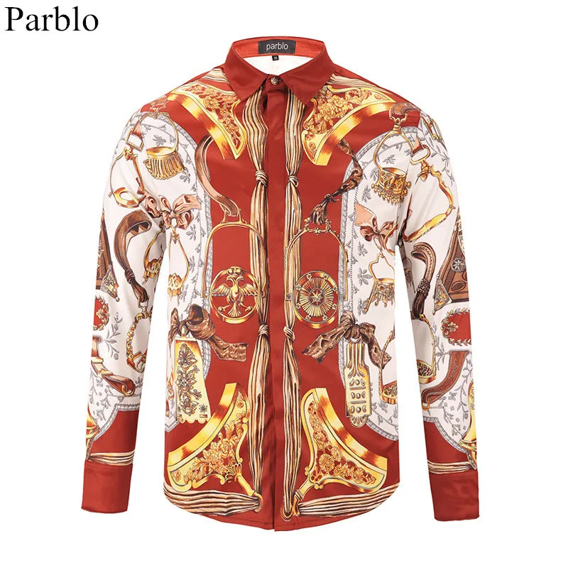 Parblo New Fashion Men Male Shirt 3D Print Shirts Novelty Contrast Color Slim Fitness Casual Brand Vintage Dress Party Clothing |