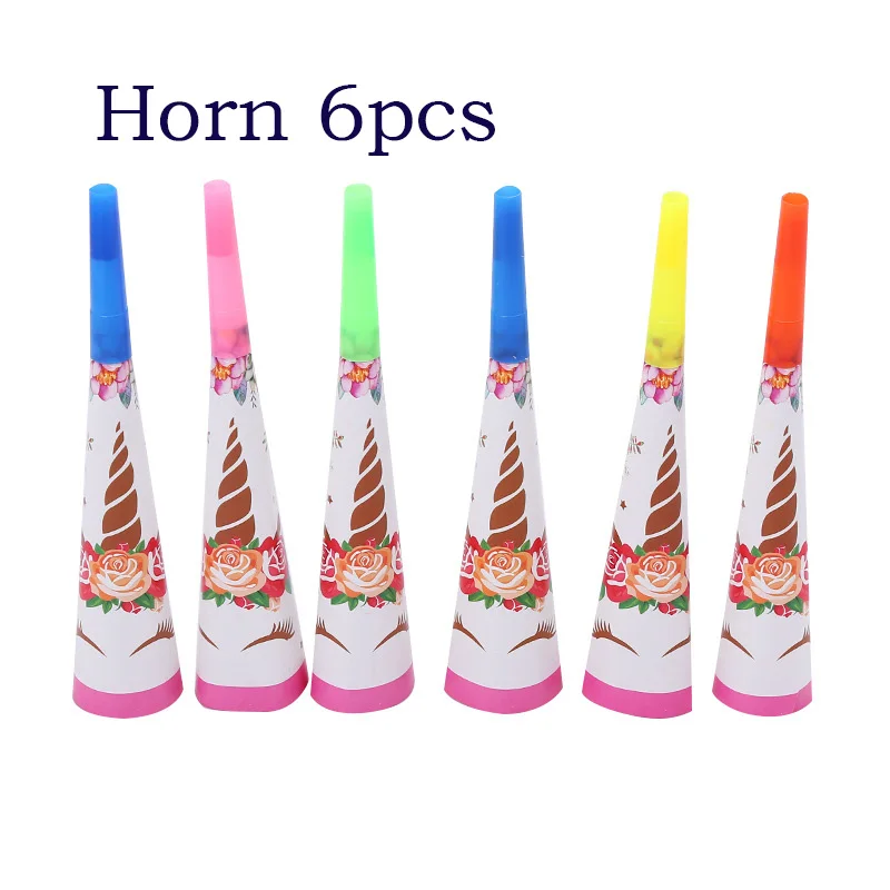 6pcs horn Розовый Единорог вечерние украшения для девочек на день рождения латексные шары Единорог посуда бумажная шляпа салфетки тарелка скатерть с днем рождения подарок - Цвет: 6pcs horn