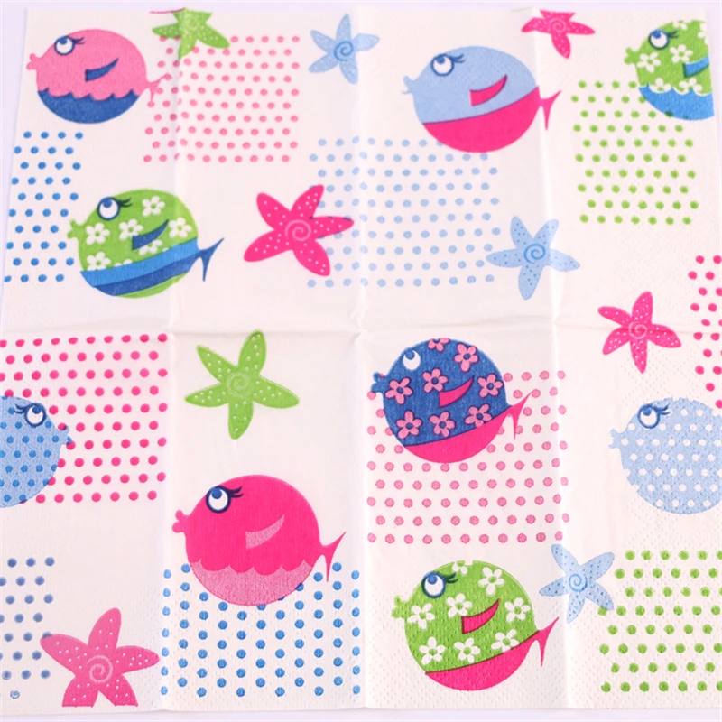 Креативные милые детские маленькие салфетки бумажные с принтом рыбок Морская