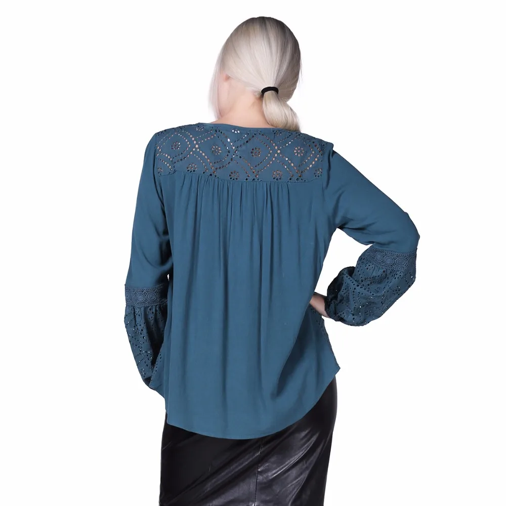 Ткачей Для женщин блузка свободные Фонари рукавами и круглым вырезом Этническая