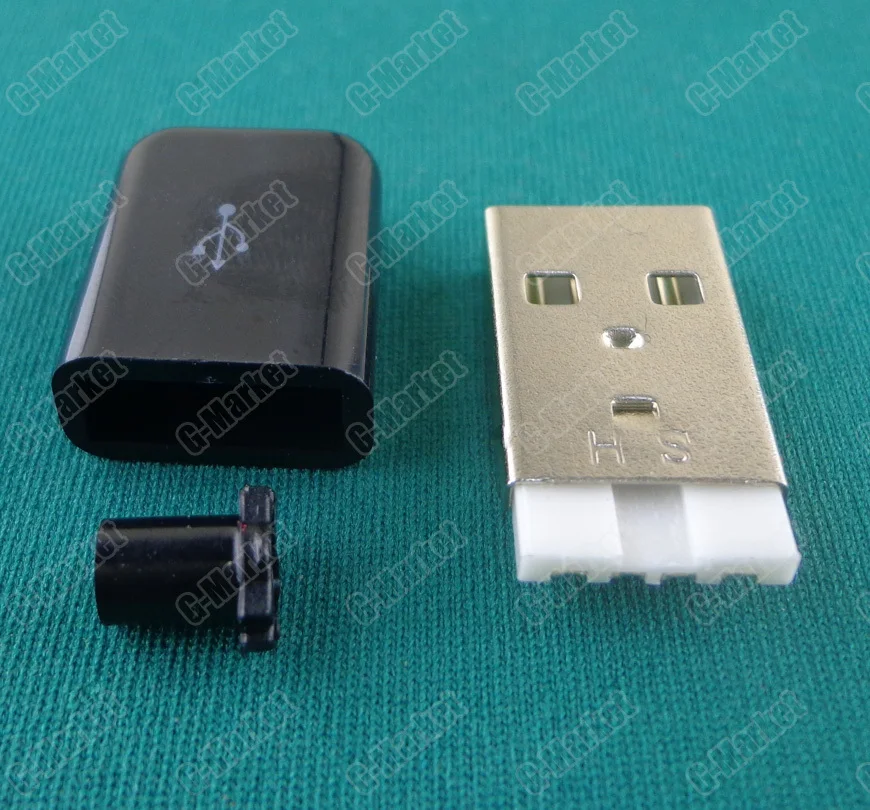 200 шт. USB 2 0 разъем типа A папа 4 Pin Разъем пайки с черной пластиковой крышкой для DIY