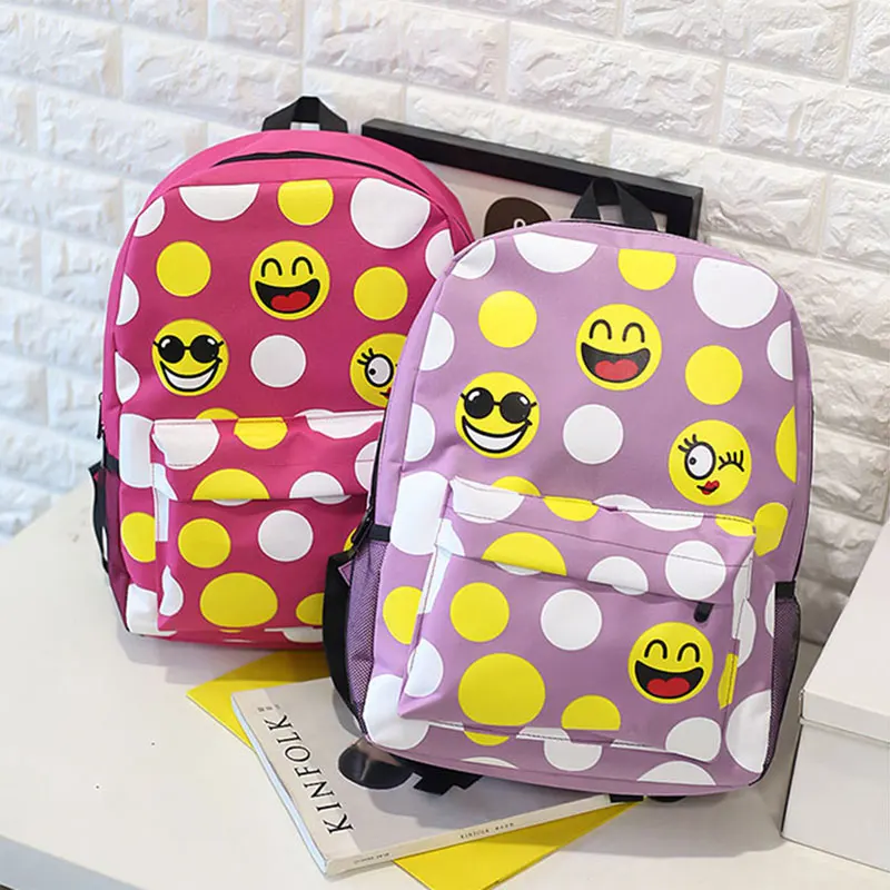 2017 Модный принт 3D рюкзак Эмодзи из оксфордской ткани с улыбающимся лицом, повседневные школьные сумки для подростковых девочек, милый путешественнический багаж.