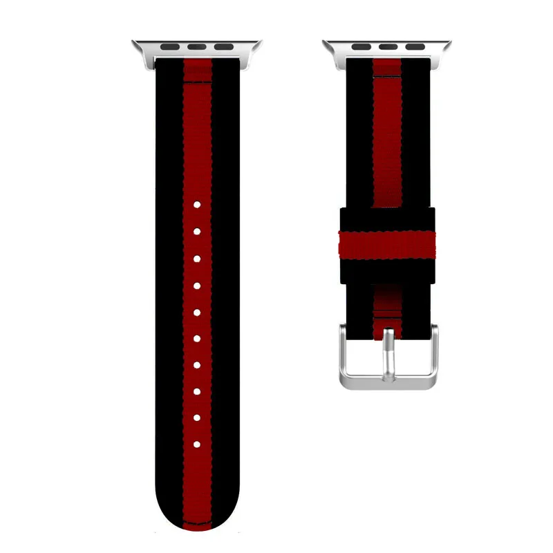 Разноцветные полосатые нейлоновые ремешки для Apple Watch band 4 5 44 мм 40 мм Браслет спортивный ремешок для IWatch серии 3 2 1 38 мм 42 мм - Цвет ремешка: black red
