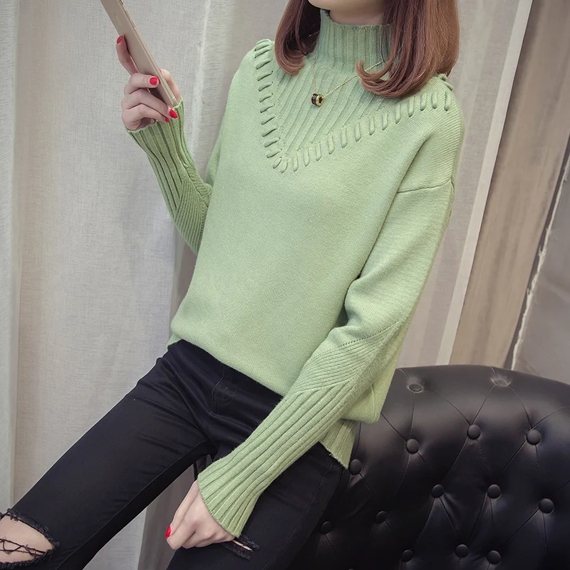 2019 Sweater Women's Knit Jacket Autumn Winter Thick warm Long sleeve Half high collar Standard Pullover | Женская одежда