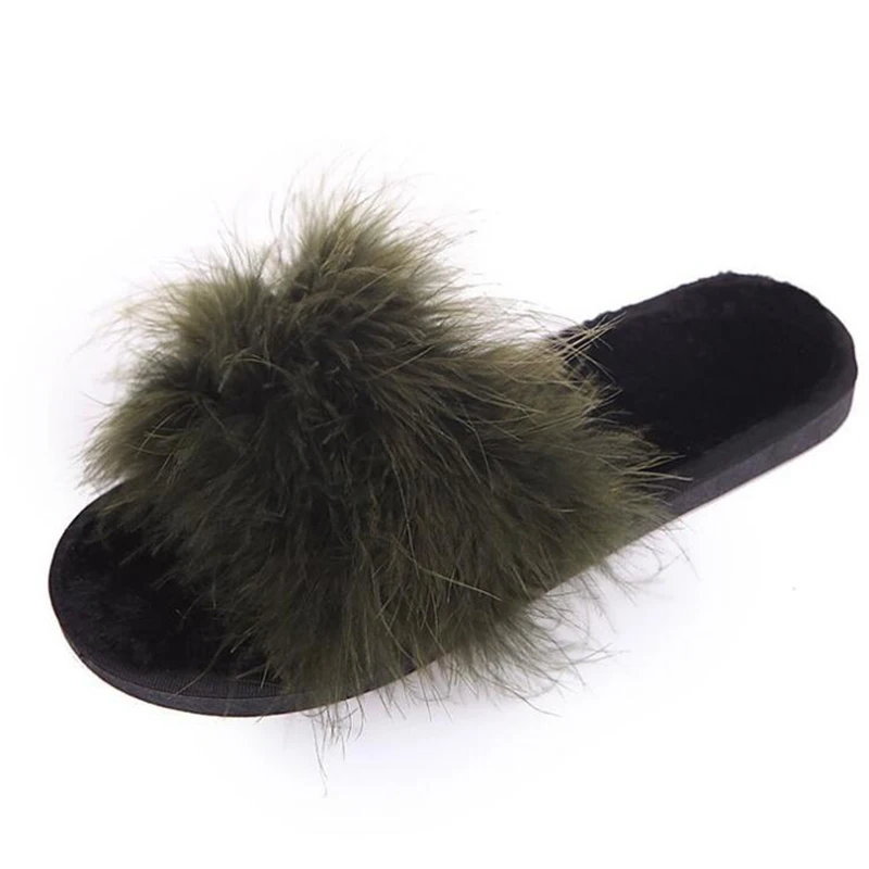 Женские меховые тапочки ostrich hair домашние пушистые слайдеры Плюшевые Пушистые