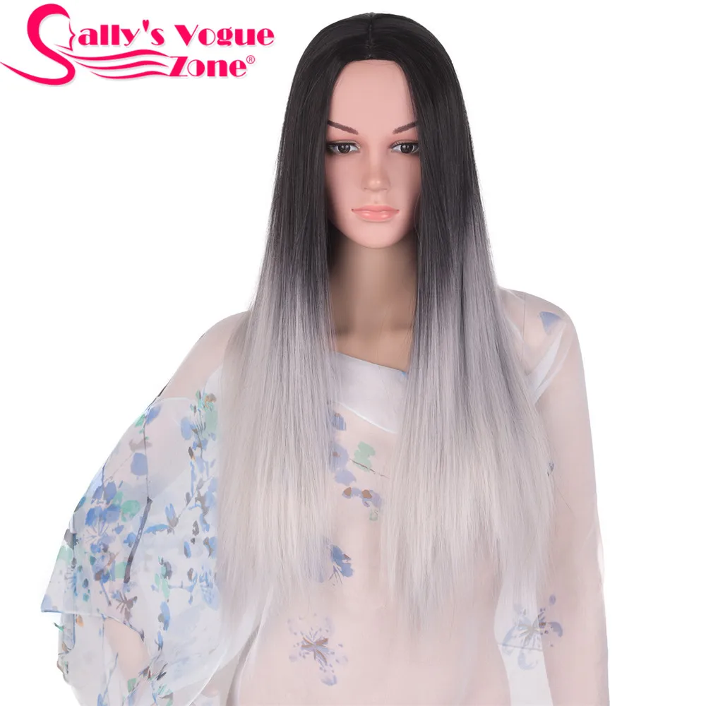 #19 Sallyhair Высокая температура Синтетические прямые длинные Омбре черный цвет красного вина Американский Африканский парики волос для черных женщин - Цвет: #19