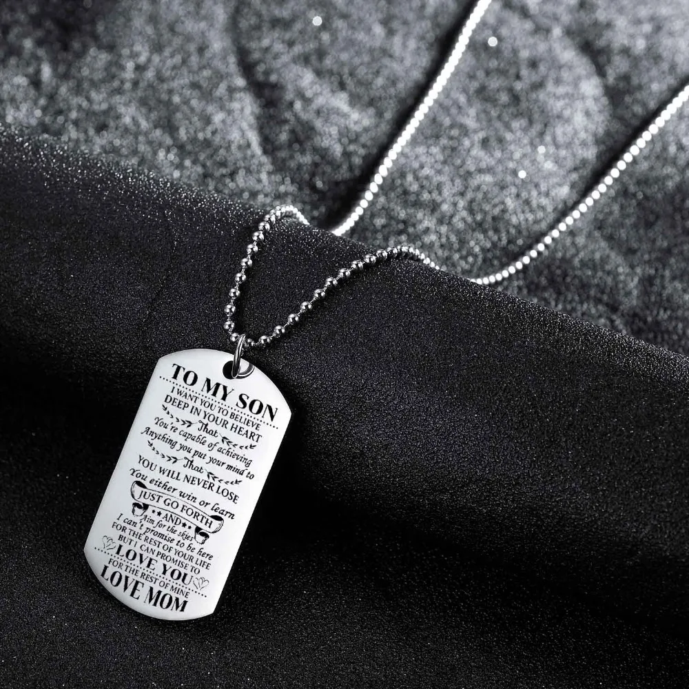 Семья нержавеющая сталь Dog Tag To My Son Love Mom Мотивационная подвеска бисером цепочки и
