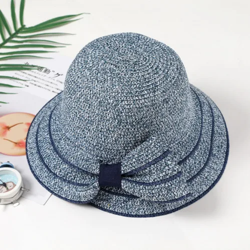 Navy Blue2 Модная Летняя женская пляжная Солнцезащитная козырек с широкими полями в полоску широкополая соломенная шляпа - Цвет: Navy Blue2