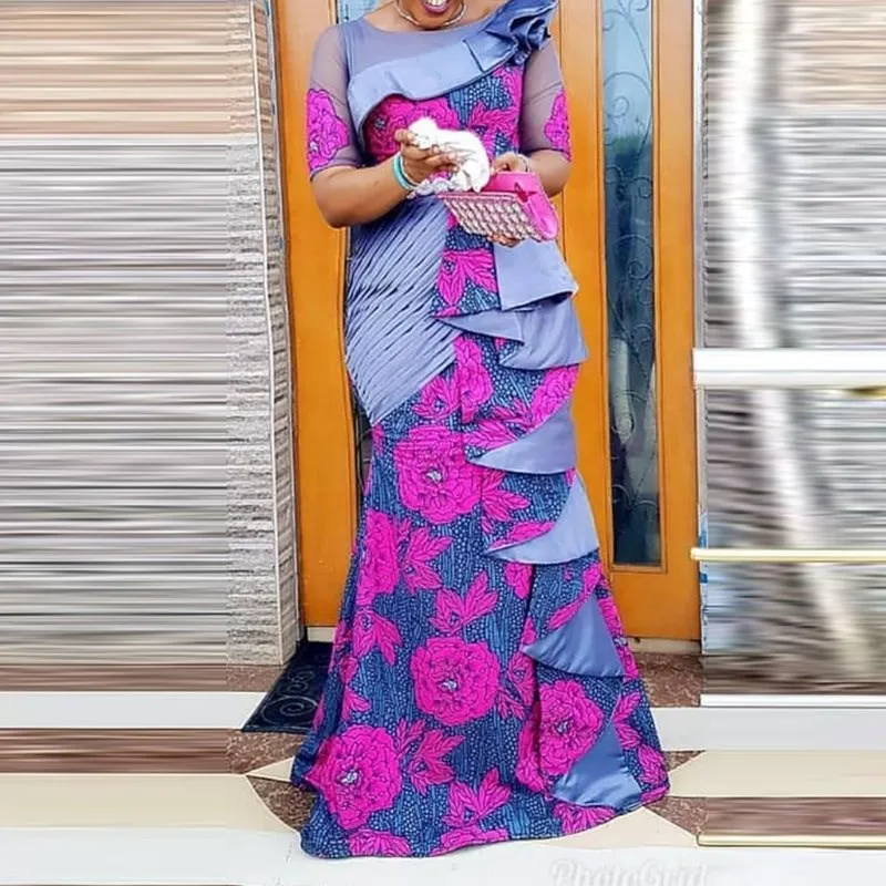 Женское платье-Дашики винтажное облегающее платье с цветочным принтом и рюшами в