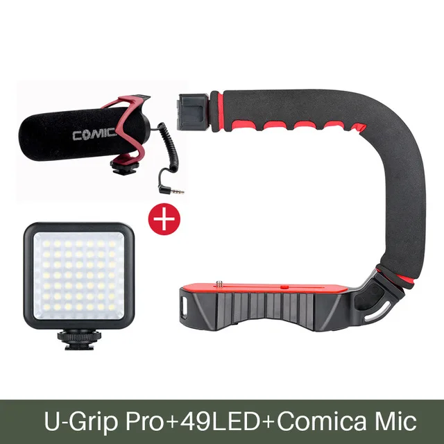 Ulanzi U-Grip Pro тройной башмак видео рукоятка для устойчивости зажимное кольцо Фото Студийный набор ж микрофон для iPhone 8 Xs Nikon Canon - Цвет: add Comica Mic Light