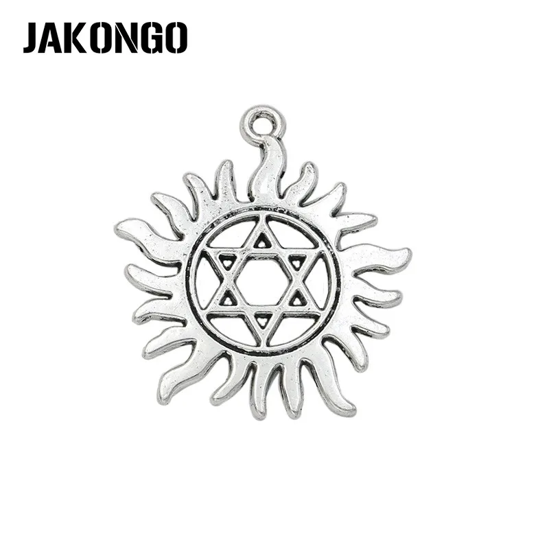JAKONGO античные посеребренные с гексаграммой солнечные подвески для браслета