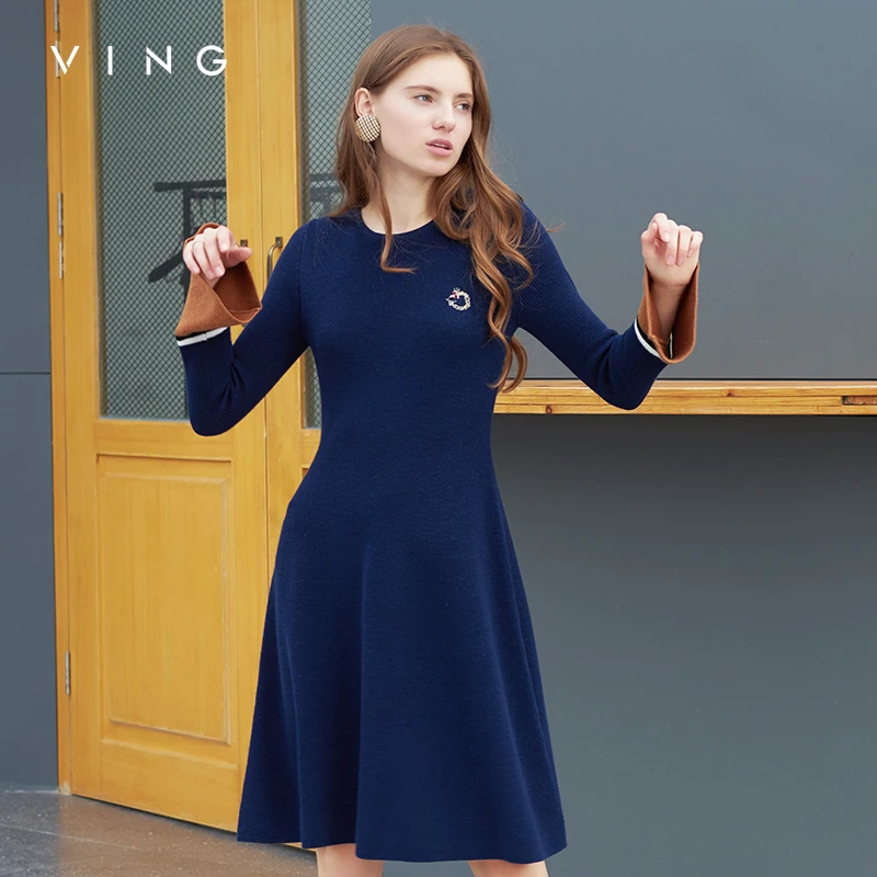 Винг 2018 Новое поступление Для женщин О образным вырезом билета рукава платья