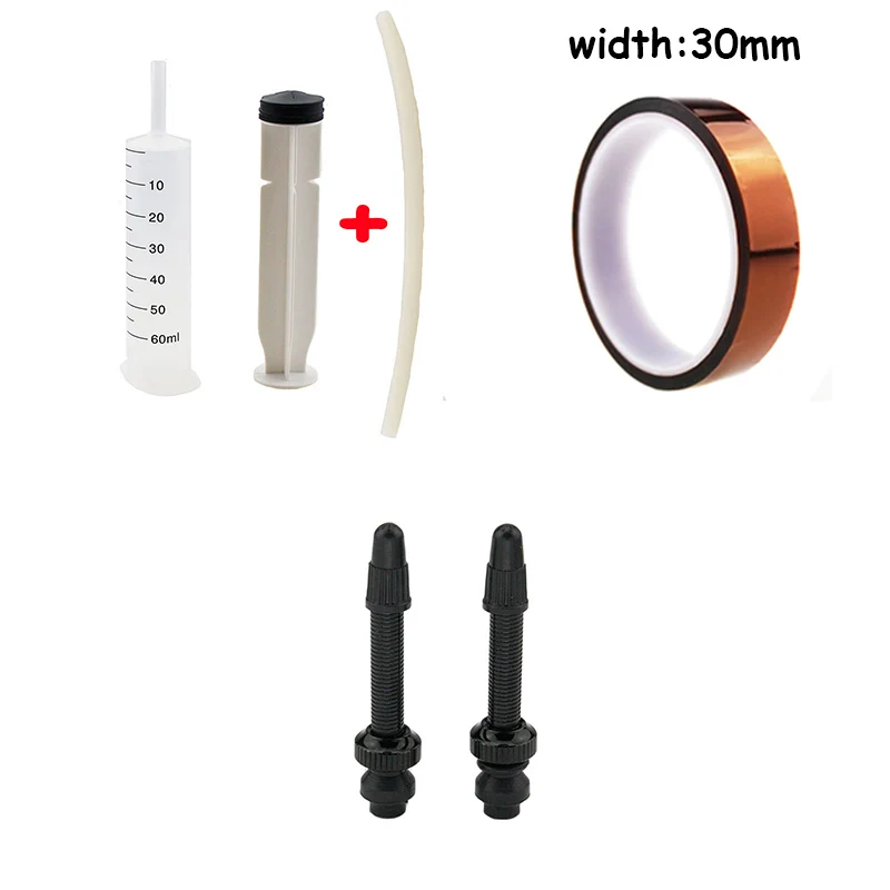 syringe black 30mm Бескамерный герметик для велосипедных шин, шприц 60 мл, комплект резиновых шлангов/бескамерные клапаны для велоспорта/бескамерная лента для велосипеда для горного велосипеда - Цвет: syringe black 30mm