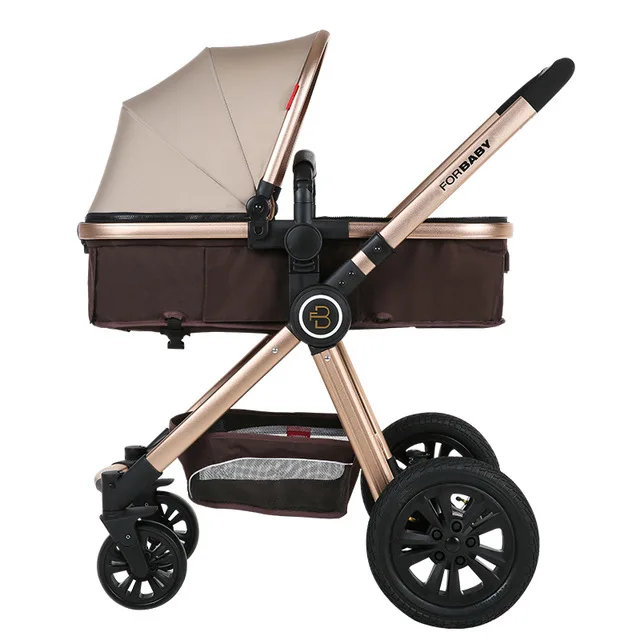 Khaki 2 in 1 Роскошная детская коляска 3 в 1 с автокреслом с высоким пейзажем, коляска для новорожденных, дорожная система, черная тележка, прогулочная складная Коляска - Цвет: Khaki 2 in 1