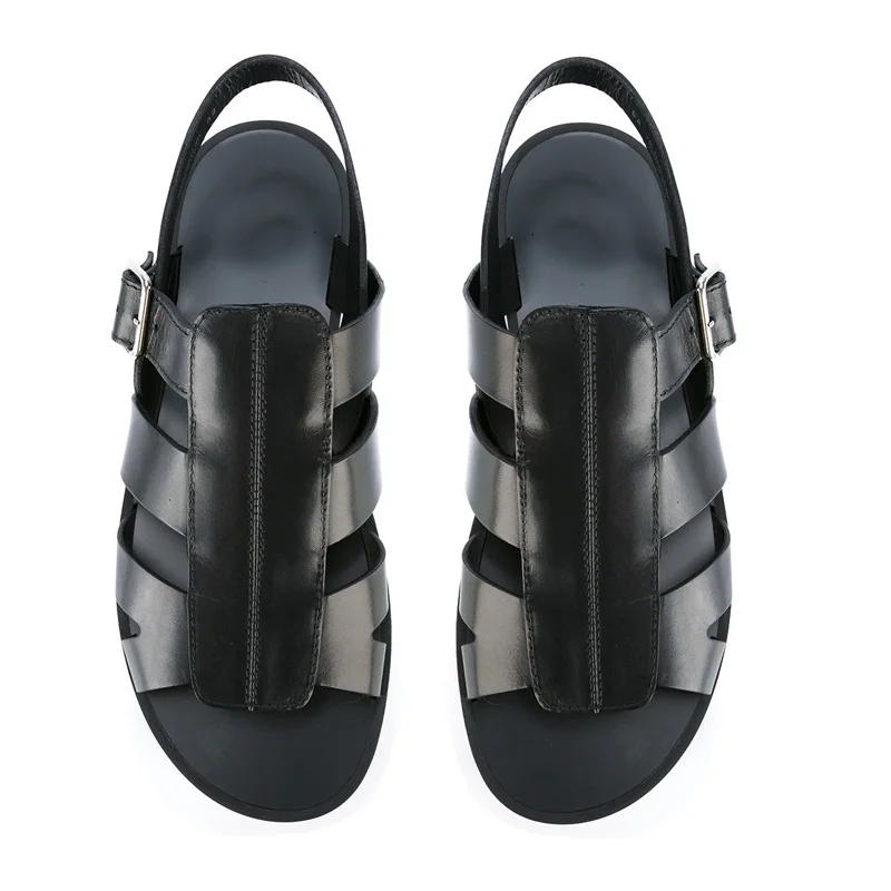 

Black Mens Fashion Dress Sandals Flats Beach Cool Gladiator Sandals 2018 Summer Leather Black Loafers Flats Cutouts Shoes
