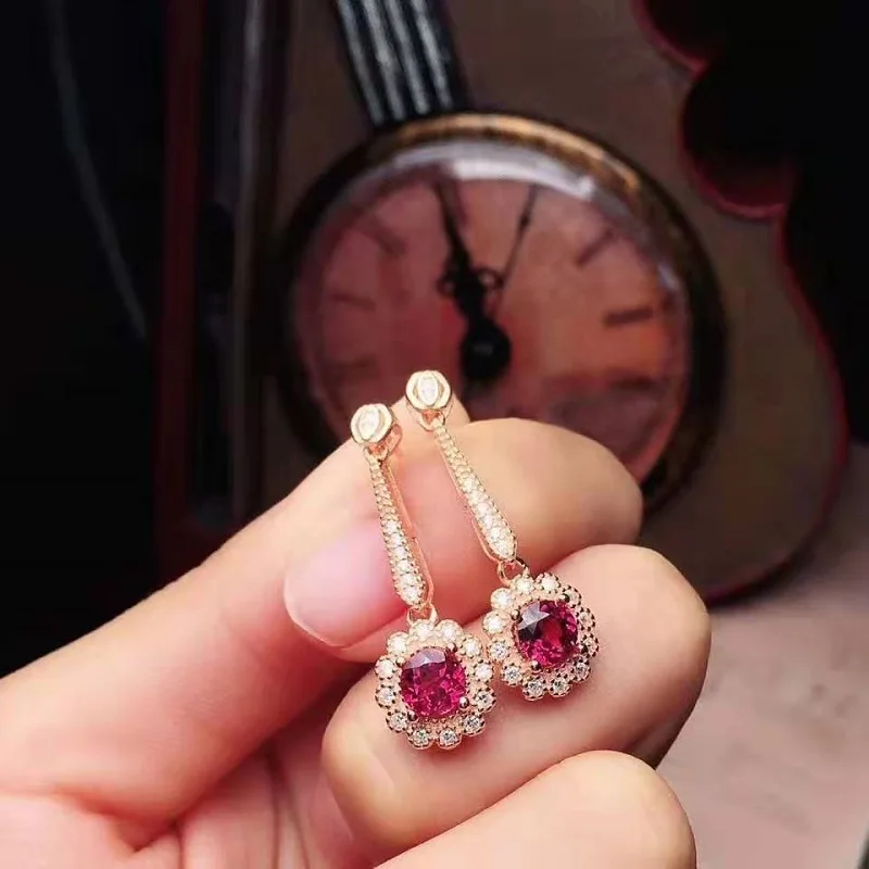 Натуральный пироп Гранат Серьги гвоздики 5x5 мм 1.2Ct 5A натуральная драгоценные камни 925 пробы серебро ювелирные украшения для женщин#386