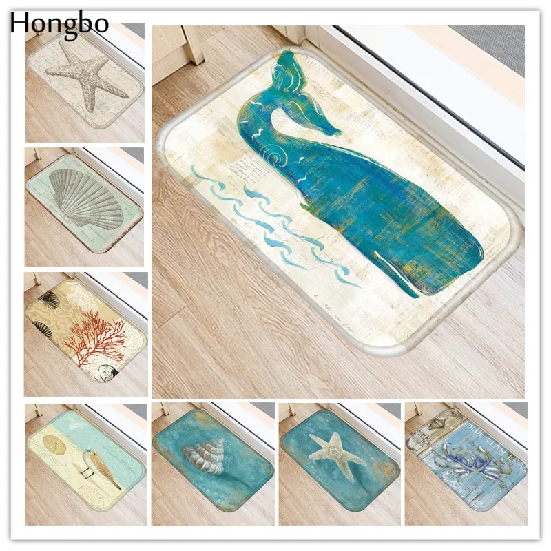 

Hongbo New Anti-Slip Carpets Marine Life Print Mats Bathroom Floor Kitchen Starfish Conch Seahorse Whale Turtle Pattern Rugs