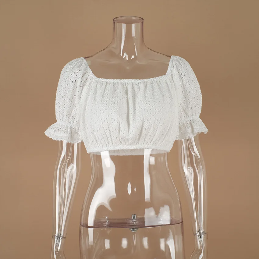 Винтаж квадратный воротник с расклешенными рукавами укороченный Топ для женщин