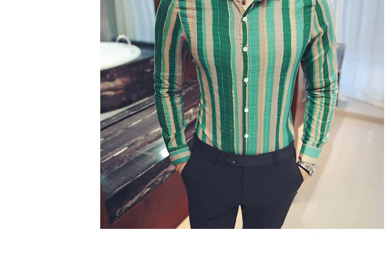Новинка, Camisa Masculina, мода, приталенные повседневные мужские рубашки с длинным рукавом, полосатые мужские рубашки, распродажа, Camisas para hombre