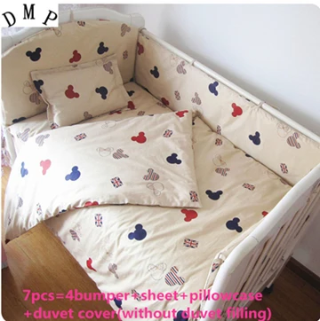 6pcs Промо-акция! 6/7 шт кроватка детская Постельное белье для девочек и мальчиков детское постельное белье хлопок мультфильм стеганое одеяло для детской кроватки, 120*60/120*70 см - Цвет: 6pcs
