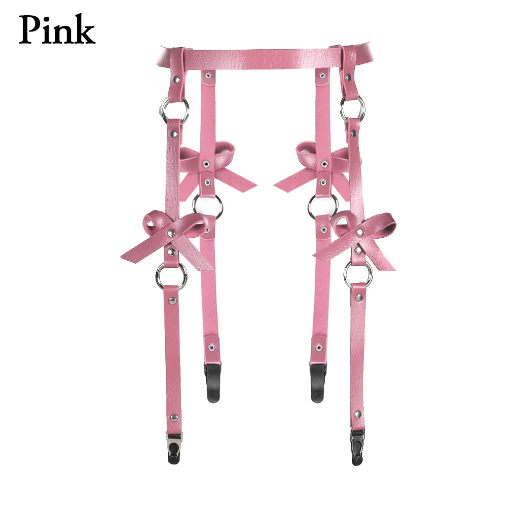 Pink 2 Сексуальный женский кожаный пояс с подвязками для чулок, бантик, ручная работа, костюм в стиле панк, наряд с круглым вырезом вокруг талии, пояс с 4 подтяжками - Цвет: Pink 2