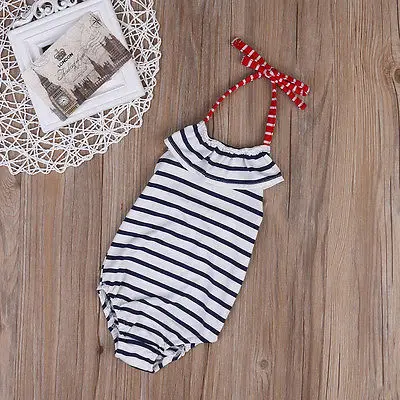 Детский слитный купальник в полоску с лямкой на шее и открытой спиной | Спорт