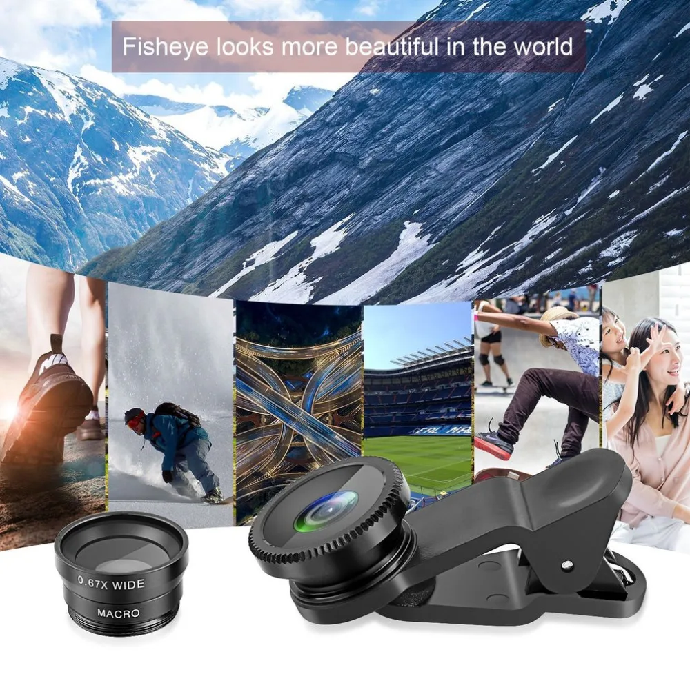 Монокуляр бинокль 3 в 1 широкий угол макро объектив Рыбий глаз камеры мобильного